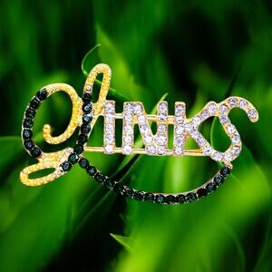 Links Brooch Gold with Green and Crystal Rhinestones